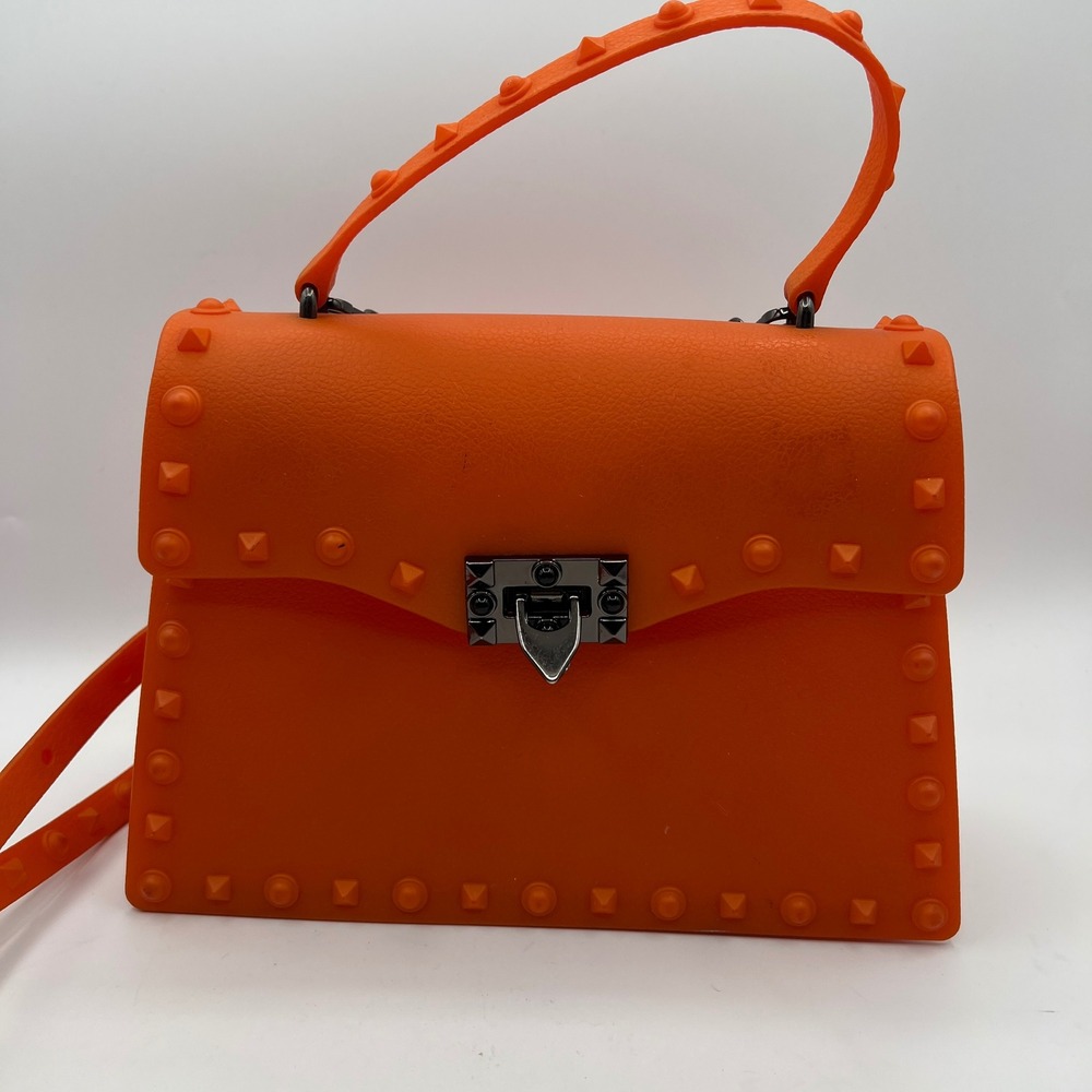 Akira Orange Studded Jelly Handbag Crossbody Satchel Matte Finish